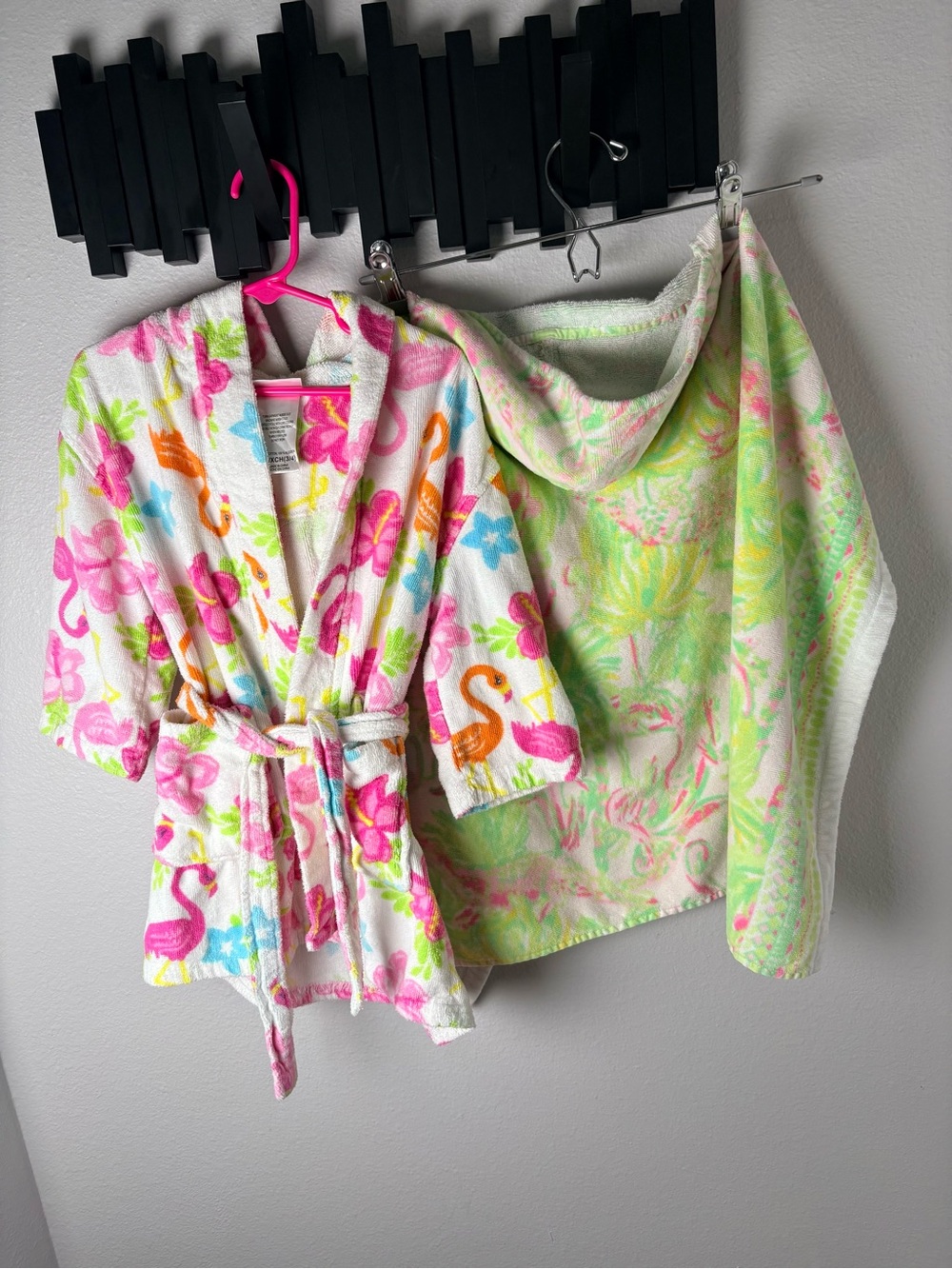 Lilly Pulitzer & St Eve Kids Flamingo Print Robe and Hooded Towel Bundle 2 Lot